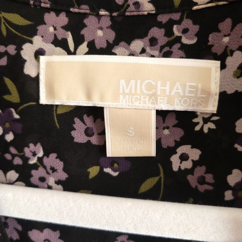 Michael Michael Kors Floral Midi Dress Black Purple LongSleeve Small Cottagecore